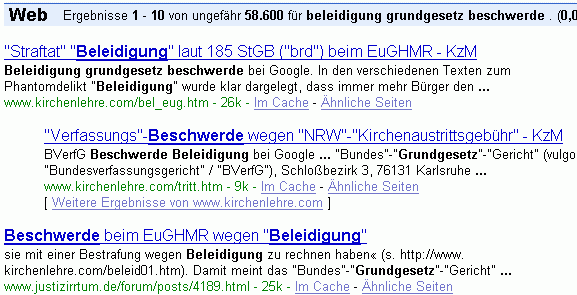 beleidigung grundgesetz beschwerde bei Google