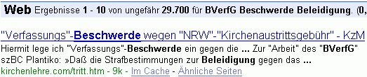 BVerfG Beschwerde Beleidigung bei Google