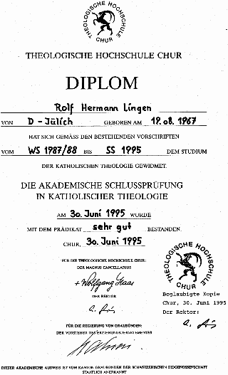 Thelogische Hochschule
          Chur - "Diplom katholische Theologie" von Rolf
          Hermann Lingen