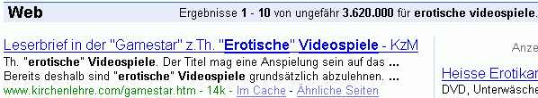 erotische Videospiele bei Google