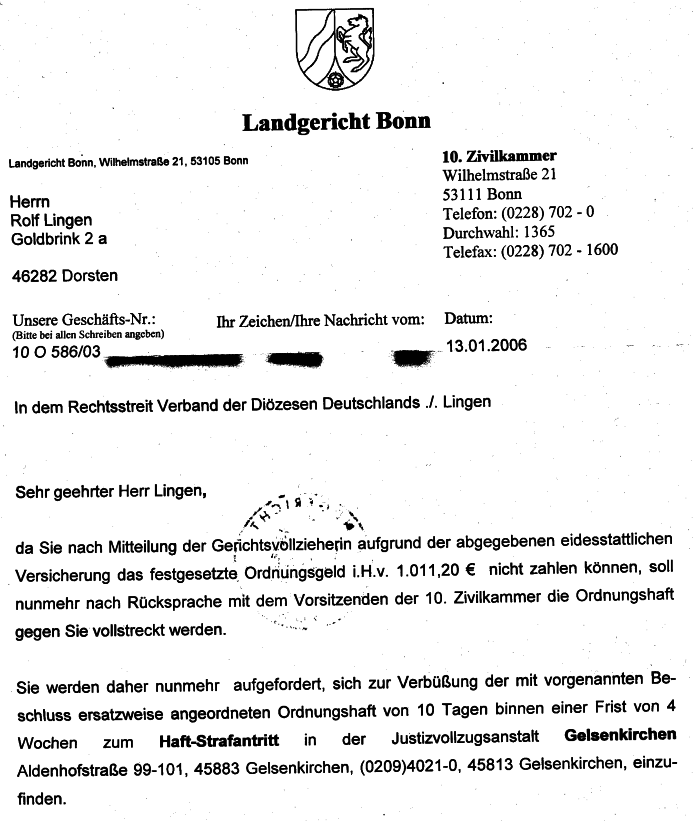 Ladung Haftantritt Gefängnis 2006 Ladung Haftantritt Gefängnis 2006