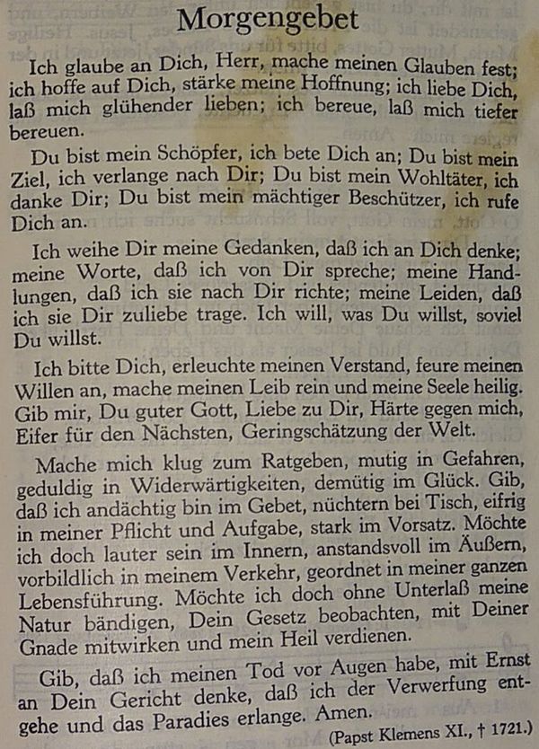 Gesund und fit im Alter - Meditation - Morgengebet - Papst Klemens XI.
Sursum Corda, Paderborn 1948, Nr. 1