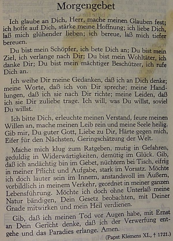 Gesund und fit im Alter - Meditation - Morgengebet - Papst Klemens XI.
Sursum Corda, Paderborn 1948, Nr. 1