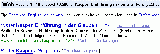 Kasper, Einführung in den Glauben bei G.