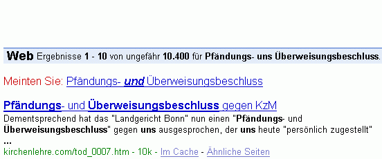 Pfändungs- uns Überweisungsbeschluss bei G.