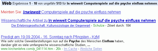 In wieweit Computerspiele auf die psyche einfluss nehmen bei G.