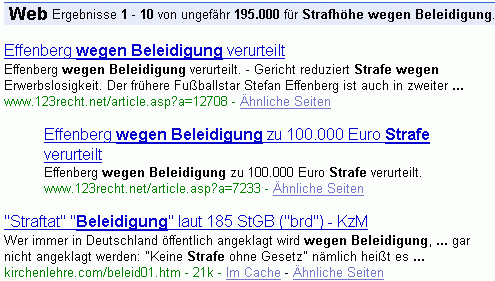 Strafhöhe wegen Beleidigung bei Google