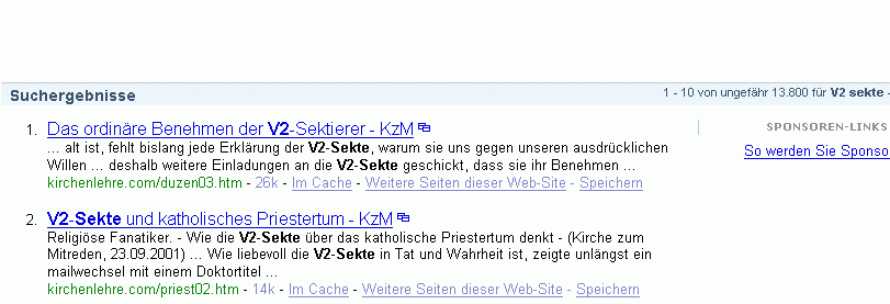 V2 sekte bei Yahoo