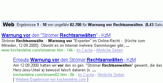 Warnung vor Rechtsanwälten bei Google