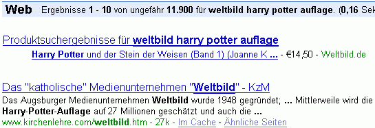 weltbild harry potter auflage bei G.