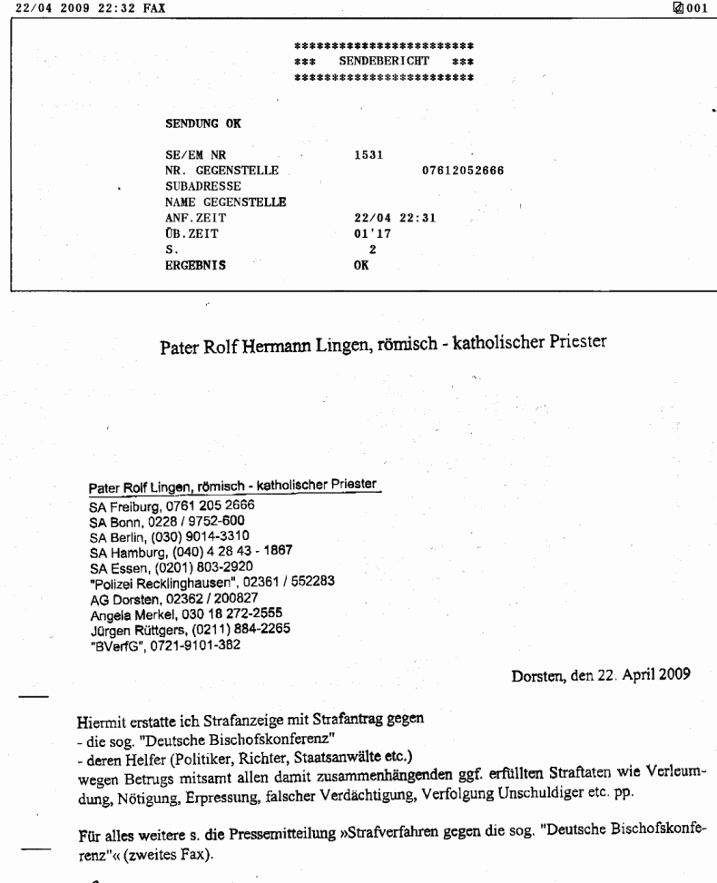 Strafverfahren gegen die sog. "Deutsche Bischofskonferenz"