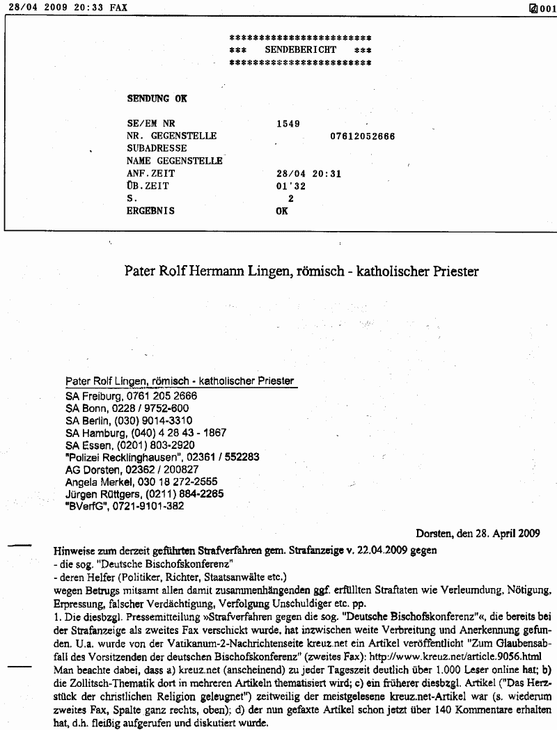 Strafverfahren gegen die sog. "Deutsche Bischofskonferenz"